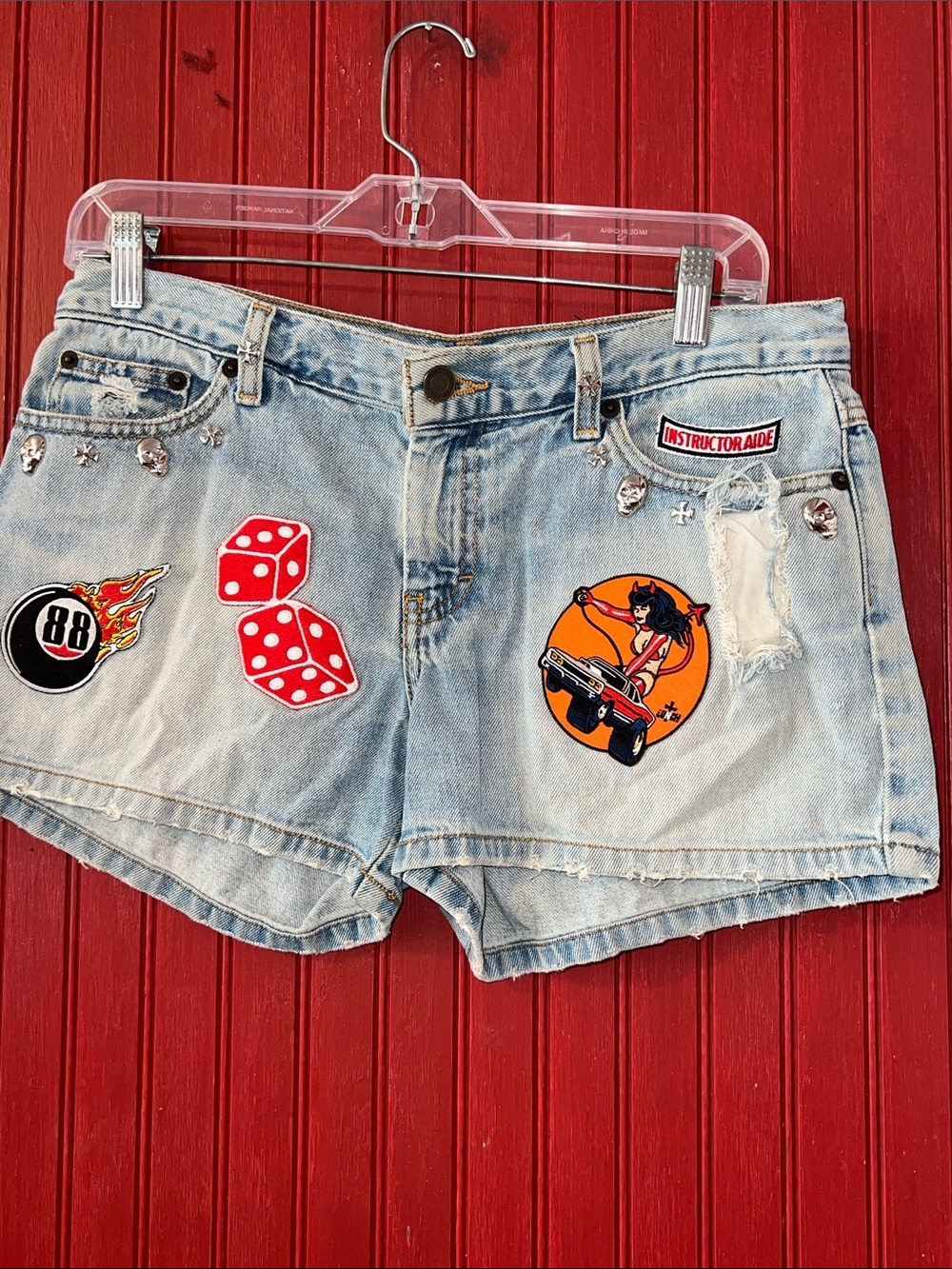 American Eagle Outfitters Light Wash Denim Shorts with Patches Customized 6